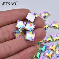 JUNAO 8 10 12 14 16 mm Crystal AB Square Rhinestone Applique Flatback Acrylic Strass Diamond Non Hotfix Crystal For Decoration