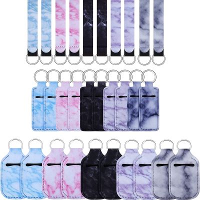 30Pcs Marble Style Travel Bottle Keychain Holders Set, Keychain Wristlet Lanyards and Lipstick Holder Keychain