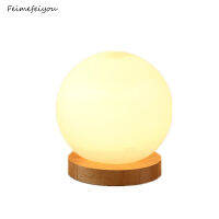 Feimefeiyou 18cm simple glass creative warm dimmer night light desk bedroom bed decoration ball wooden small round desk lamp