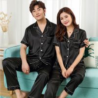 COD DTRUTYUYTUU Pajama suit Satin Silk Pajamas Sets Couple Sleepwear Family Pijama Lover Night Suit Men or Women Casual Home Clothing