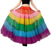 Multicolored Rainbow A-Line Maxi Tutu กระโปรงจีบชั้นความยาว Petticoat Hoopless เจ้าสาวตาข่าย Crinoline Underskirt