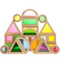 หลากสีหลากสีของเล่นไม้อัญมณีบล็อกรุ้งของเล่นบล็อกตัวต่อซ้อนบล๊อคสำหรับเด็กบล็อกไม้ธรรมชาติ J55การศึกษา