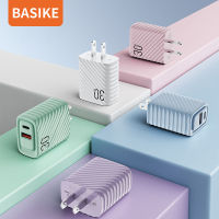 ส่งฟรี BASIKE หัวชาร์จเร็ว 30W Type-C และ USB-A อะแดปเตอร์ รองรับโทรศัพท์ iphone และ Andro หัวชาร์จแบบชาร์จเร็วสองพอร์ต ที่ชาร์จโทรศัพท์