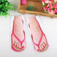 HOT14★3D พิมพ์ flip flops ถุงเท้าน่ารักเท้าตลกรองเท้าแตะกลางแจ้งเดินป่าตั้งแคมป์วิ่งสบายถุงเท้าผู้หญิงใหม่
