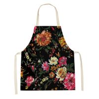 ❇ Watercolor Flower Pattern Cleaning Kitchen Aprons Home Decor Cooking Household Apron Linen Adult Kids Bibs Kitchen Accessories