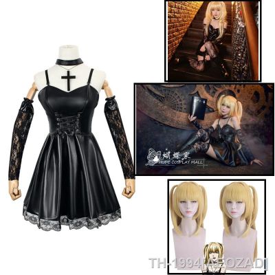 AEOZAD Death Note Misa คอสเพลย์ Fato Feminino Vestido อะนิเมะ Colar Cruz Preta Anel de Pescoço Conjunto Completo Peruca Dourada Carnaval Halloween เซ็กซี่