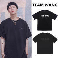 TEAM WANG Back Letter Pink Flower  Loose Solid Cotton Couple T-shirt จัดส่งฟรี