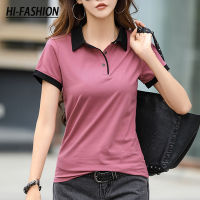 HI-FASHION Women Summer Simple Korean Style Turn-down Collar Short Sleeve T-shirt Za woman 2022 Slim Casual Office Female Tops