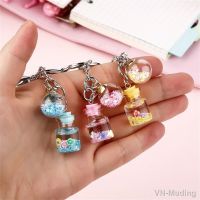 Kawaii Flower Quicksand Bottle Keychain Small Fresh Wishing Bottle Keyrings for Girls Fashion Backpack Accessories DIY Gifts