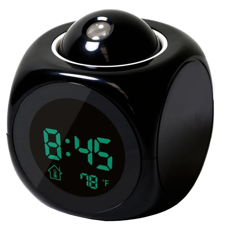 worth-buy-นาฬิกาปลุกเครื่องฉาย-led-ดิจิทัลสำหรับพูดด้วยเสียงแบบมัลติฟังก์ชั่นสีดำ