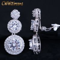 CWWZircons คลิปบนหูรอบ Drop Cubic Zirconia ไม่เจาะต่างหูแฟชั่นเครื่องประดับสตรีอุปกรณ์เสริม CZ427