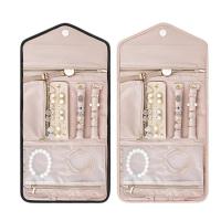 Travel Jewelry Case Foldable Jewelry Roll Earring Organizer Bag with Zippered Pockets for Traveling Closet Suitcase show