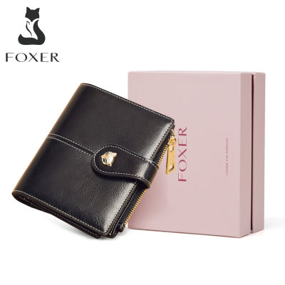 แบรนด์ FOXER ผู้หญิงกระเป๋าสตางค์หนังกระเป๋าเงินผู้ชายขนาดเล็กกระเป๋าเก็บบัตรกระเป๋าสตางค์สั้น