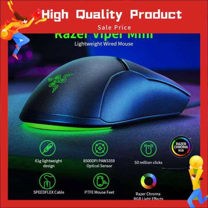 Original Razer Viper Mini 61g Lightweight Wired Mouse 8500dpi Paw3359 Optical Sensor Chroma Rgb