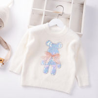 Girls Sweater Mink Fleece Cartoon Bear  Autumn Winter Princess Pullover Knit Clothes Kid Baby Children Clothing Toddler 2-7y