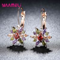 【YD】 Colorful Leaves Inlaid Rhinestone 925 Sterling Drop Earrings Wedding Jewelry