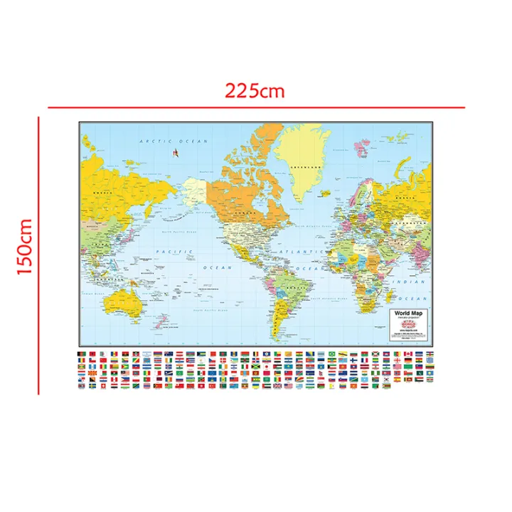 7FT×5FT(225CM×150CM) World Map With Flag,  Decor Backdrop Cloth Large Poster Decor Non-woven Fabric