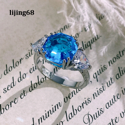 Lijing สีฟ้าสีขาว CZ เลดี้แหวนครบรอบแต่งงานพรรคหรูหราหรูหราอุปกรณ์นิ้วที่สง่างามเครื่องประดับแฟชั่นสำหรับผู้หญิง