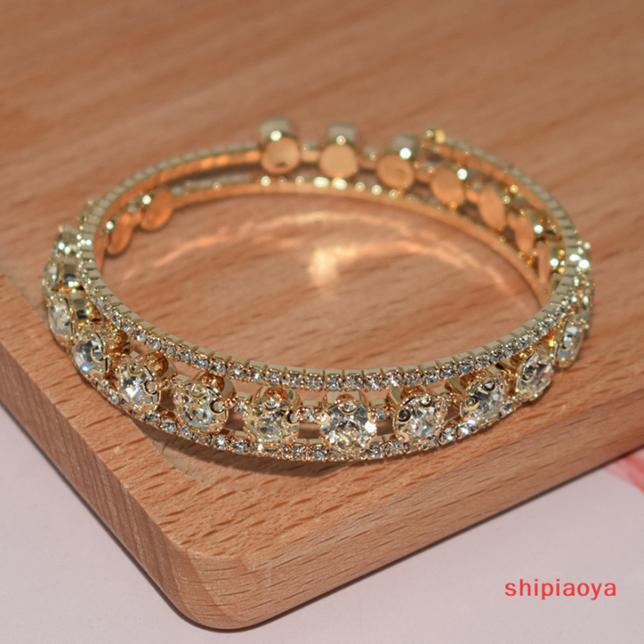 shipiaoya-สร้อยข้อมือคริสตัลแฟชั่นสำหรับผู้หญิงกำไลข้อมือเครื่องประดับข้อมือหลายชั้นกำไลพลอยเทียมเจ้าสาว