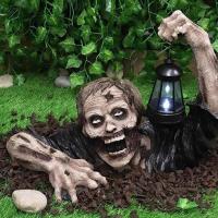 Halloween Ornaments Zombie Statue with Solar Led Lantern Hideous Resin Zombie Garden Gnomes Statue Garden Yard Lawn Decoration