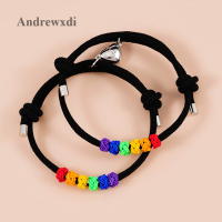 กำไลข้อมือแม่เหล็กสีรุ้ง Andrewxdi1Set คู่รักสร้อยข้อมือรูปหัวใจผู้หญิงผู้ชายสร้อยข้อมือเชือกปมสายรุ้ง LGBT เครื่องประดับที่ต้องการ