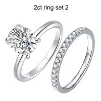 Smyoue 18k Plated 2/3ct Moissanite Diamond Ring for Women Oval Fancy Cut Bridal Sets Solitaire Wedding Promise Band 925 Silver