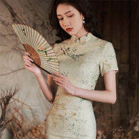 2022เลียนแบบ Ramie Double Layer ยาว Cheongsam ชุด Retro ปรับปรุงเก่า Shanghai Cheongsam Young Style