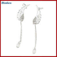 Bluelans®Elegant Hollow Angel Wing Teardrop Dangle Ear Cuff Non Piercing Stud Earrings