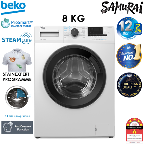 BEKO PROSMART INVERTER WASHING MACHINE 8 KG WITH STEAMCURE WCV8612XS0ST ...