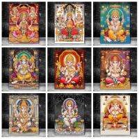 Religion India Gold Ganesha Temple Canvas Painting Elephant God Poster Print Wall Art Picture for Living Room Wall Decor Cuadros