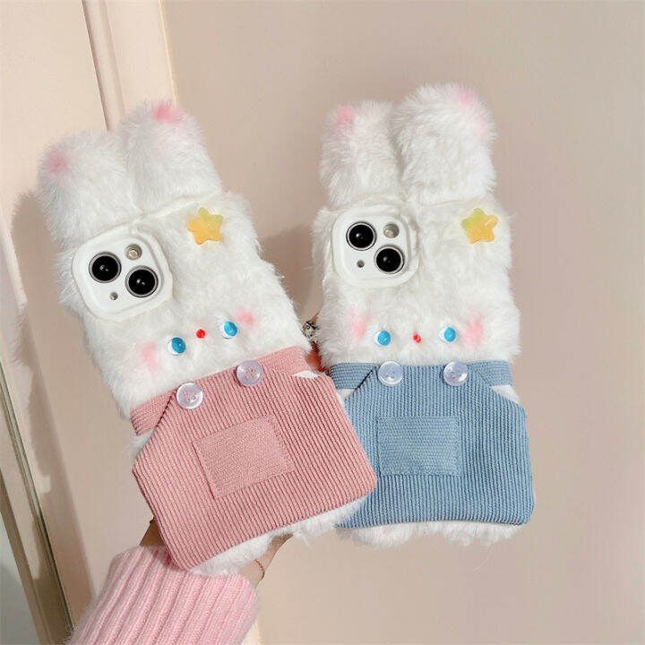 กระเป๋าใส่ผ้ากันเปื้อน-plush-rabbit-สำหรับ-iphone14-น่ารักตุ๊กตากระต่ายสีขาวขนาดเล็กสำหรับ-iphone12promax-กระเป๋าใส่กระต่ายสีชมพูสำหรับ-iphone-xs-xr-กระเป๋าใส่กระต่ายสีฟ้าสำหรับ-iphone13-กระเป๋าใส่กระ