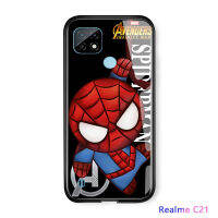 UCUC เคสโทรศัพท์เคสสำหรับ RealmiC21เคสโทรศัพท์ Realme C21การ์ตูนสำหรับสาว Marvel เคสโทรศัพท์สำหรับซูเปอร์ฮีโร่สำหรับ Man ไอรอนแมนสไปเดอร์แมนฝาครอบ Glossy กระจกเทมเปอร์กรณีปลอก