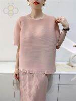 ◆✵ Aiden001 S-655 Tassel Pleated Top Summer T-Shirt Toothpick Pleated Loose Half-Sleeve Womens Clothing One Size (45-75Kg)