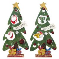 2Pc Christmas Decorations Wooden Christmas Tree Ornaments Old Man Snowman Bells Retro Home Decoration