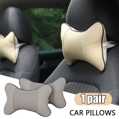 huawe 1 Pair Car Neck Pillows Pu Leather Breathable Mesh Headrest Head Relief Comfortable Cushion Seat Head Support Neck Protector