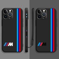 ۩☂ Red Blue Bmw Stripe Logo Square Liquid Phone Case For Apple iPhone 14 13 12 11 Pro Max 13 12 Mini XS XR X 7 8 6 6S Plus Cover