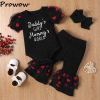 Prowow 0-24M Baby Girl Clothes Outfit Sets Summer 2023 Lace Sleeve Heart Romper+Mesh Flared Pants Costume For Babies Bowl Fork Spoon Sets