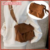 CAIOHUA จุได้มาก กระเป๋าสะพายไหล่มีฝาปิด วินเทจ สายรัดกว้าง กระเป๋า Crossbody แฟชั่นสำหรับผู้หญิง หนัง PU นูบัค กระเป๋าโท้ท ผู้หญิงผู้หญิงผู้หญิง