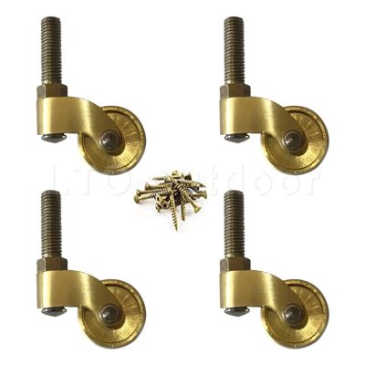 1/4PCS Brass Casters Wheels for Furniture  Antique Swivel Casters with 8mm Thread Rod  25mm Wheel Replacement for Chairs Furniture Protectors  Replace