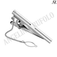 ANGELINO RUFOLO Tie Clip ดีไซน์ Couple เข็มหนีบเนคไทโรเดียมคุณภาพเยี่ยม ตัวเรือนสีเงิน