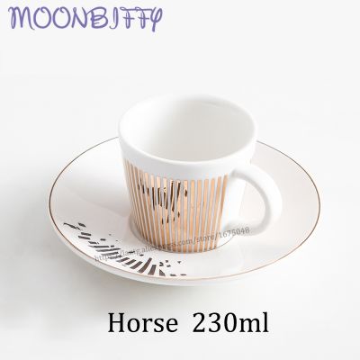 【High-end cups】 Creative Horse Anamorphic Cup Mirror Reflection Cup Hummingbird Mug Luycho ชุดชากาแฟพร้อม Coaster 90Ml-220Ml