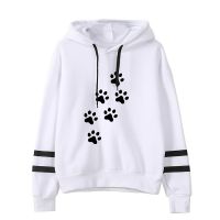 Autumn Winter Hoodies for Female Fashion Cat Claw Printed Long Sleeve Pullover Sweatshirts Casual Girls Cute Hooded Tops