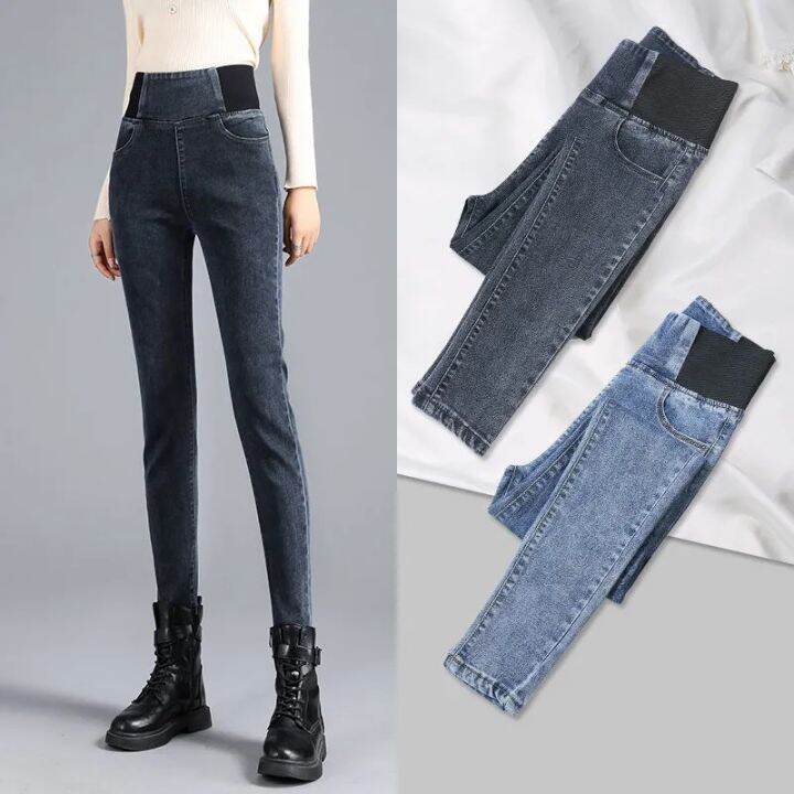 2021plus-size-thicken-winter-skinny-jeans-women-high-waist-denim-trousers-korean-fashion-slim-elastic-waist-pencil-pants-velvet-pant