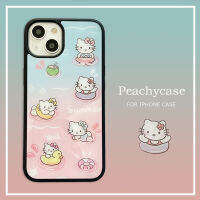 ในฤดูร้อนที่น่ารักการ์ตูนว่ายน้ำลาย Hello Kitty เคสโทรศัพท์ใช้ได้กับ iPhone 15 14 13 12 Pro Max 11 14Promax 15Plus เคสกันกระแทกฝาหลังอะคริลิก