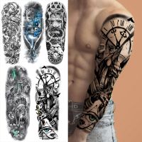 hot！【DT】☼∈  Super Large Compass Wolf Temporary Sleeves Men Fake Feather Tatoo Arm Sticker