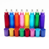 10PCS 10ml Portable Frosted Colorful Essential Oil Perfume Thick Glass Roller Bottles Travel Refillable Rollerball Bottle