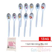 Bộ 10 Muỗng cho bé tập ăn cán ngắn nhựa Tặng 1 bịch tăm bông đầu nhỏ cho