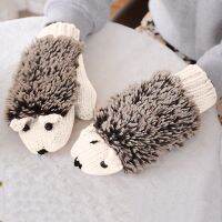 Cute Knitted Gloves Winter Warm Thick Cotton Fleece Warmer Hedgehog Print Motorcycle Gloves Tactical Handgloves Female Knuckledu