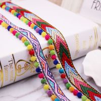 [HOT!] 10mm 1PC Colored Ethnic Braided Polyester Lace With Pom Pom Ball Decorations DIY Trim Fabric Hometextile Clothes Embellishment