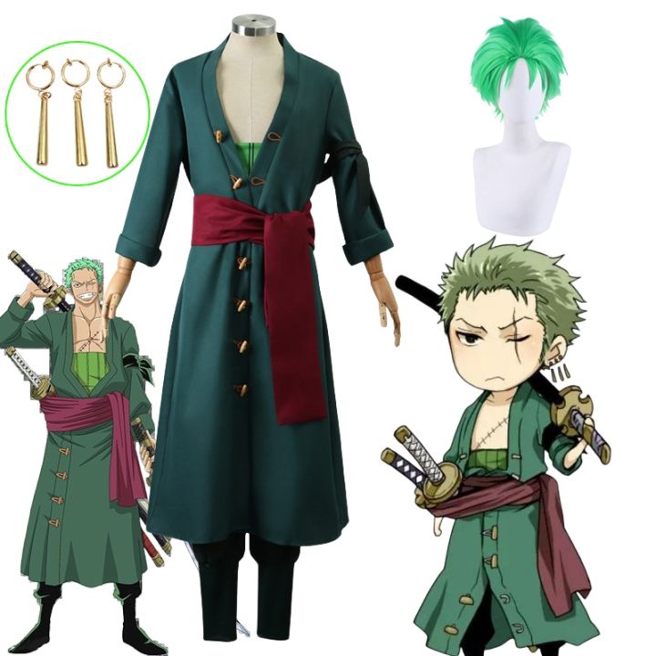 Llys674t2y Anime Roronoa Zoro Costume Wig Uniform Belt Pants Outfit Men 